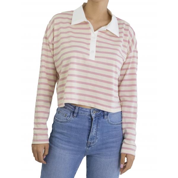 Maglia con colletto crop a righe 